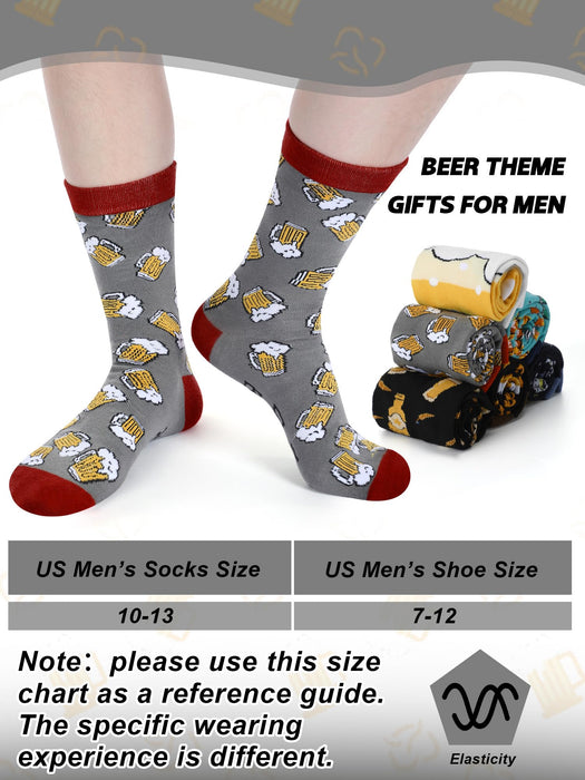 Cutecrop 6 Pairs Novelty Alcohol Socks for Men Whiskey Cocktail Coffee Oktoberfest Beer Crew Socks Xmas Gift for Drink Lovers(Beer)
