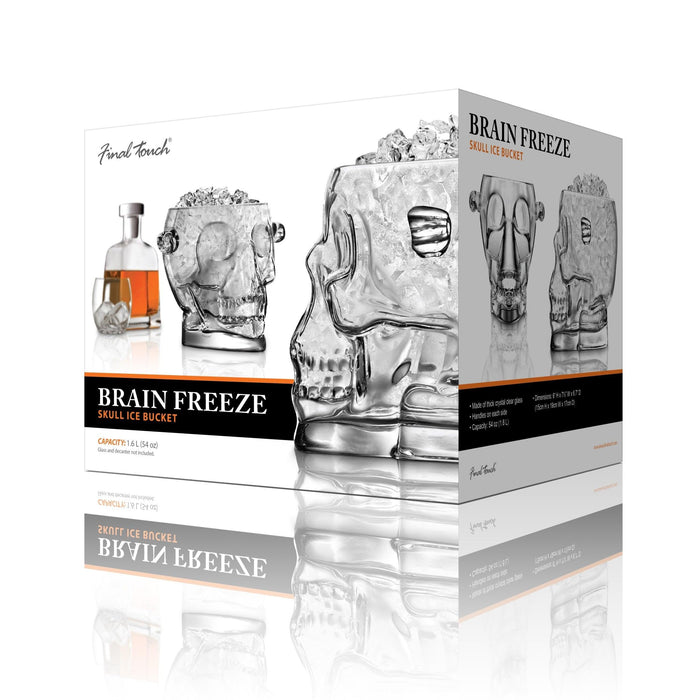 Final Touch BrainFreeze Skull Glass Ice Bucket with Handles, 54 oz (1.6 L)