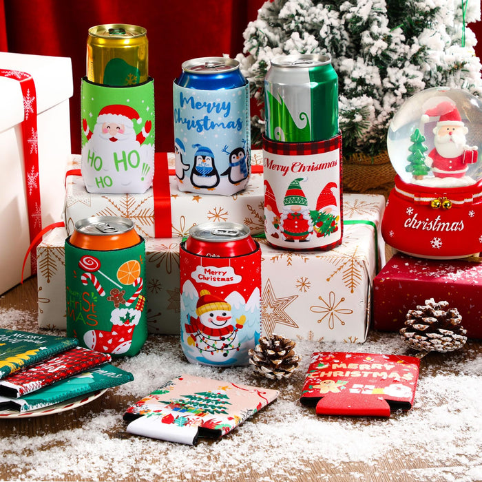 SEPGLITTER 18 Pack Christmas Can Cooler Sleeves Beer Drink Can Bottle Cooler Sleeves Cooler Collapsible for Christmas Holiday Party Decorations Supplies Favors