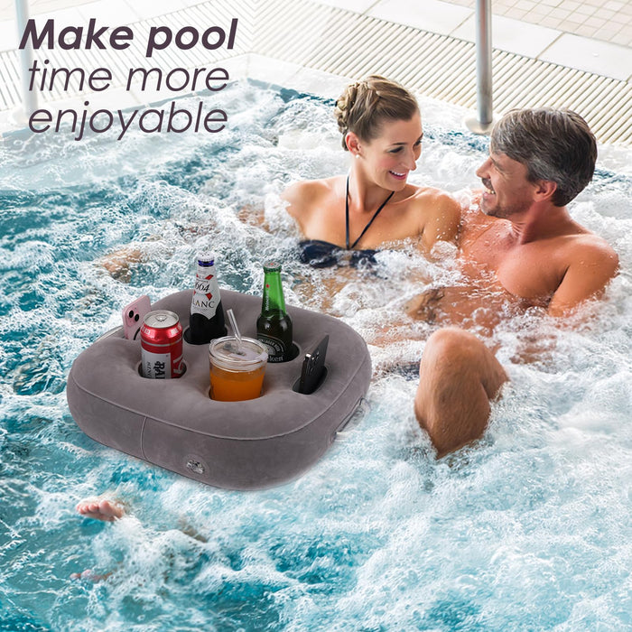FEEBRIA Inflatable Floating Drink Holder for Pool Party Beach hot tub (Grey)