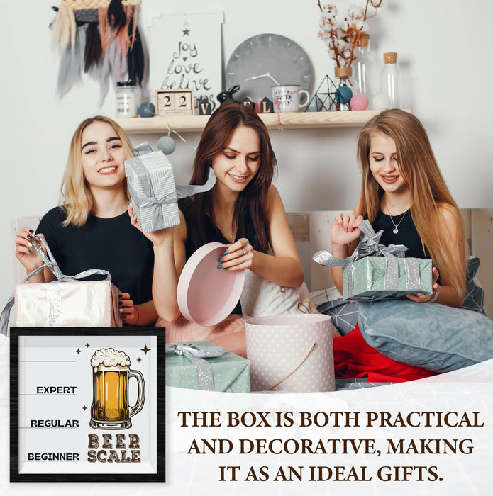 HRIOROII Beer Scale Shadow Box With Slots, Bottle Cap Catcher Boxes Frame 8x8 Inches Decorations For Bar Home, Keep Sake Box For Memories, Funny Gifts For Beer Lovers, Shadow Boxes Display Cases -23