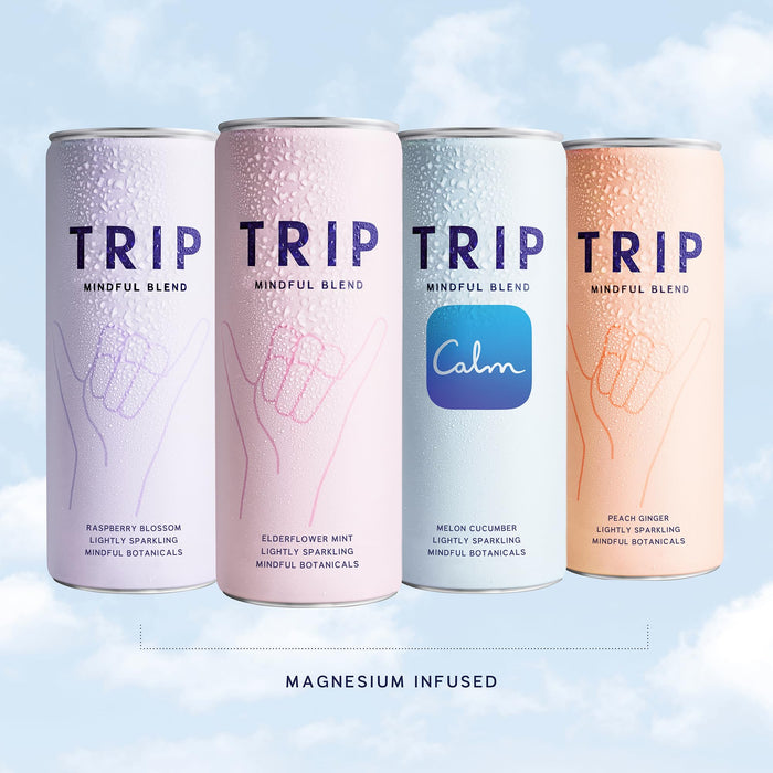 TRIP Mindful Blend, Lightly Sparkling Adaptogen Seltzer, Non-Alcoholic Mocktail with Magnesium, Ashwagandha, Lions Mane & L Theanine, No Added Sugar, Vegan, Original Variety Pack, 12 Oz, 12Pk