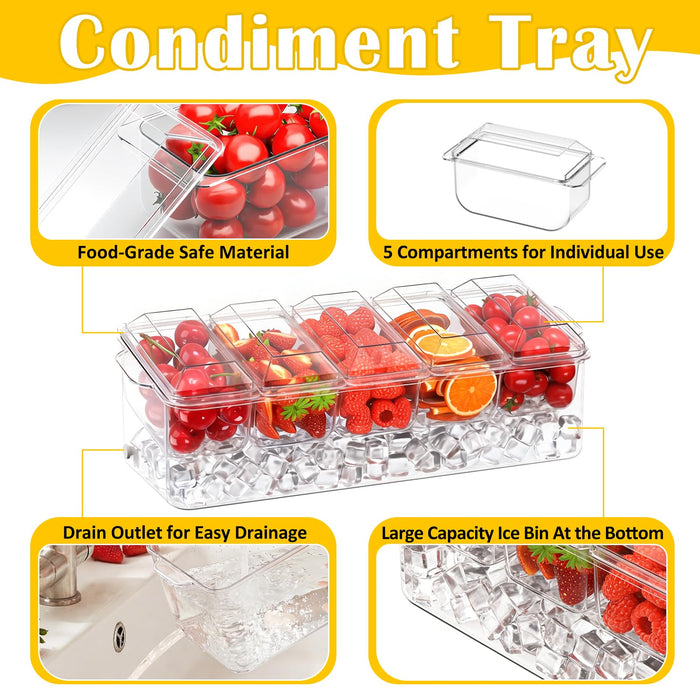 ARSTPEOE Condiment Tray, Chilled Condiment Server, Bar Accessories on Ice