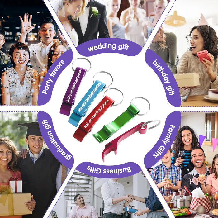 100pcs Personalized Bottle Opener - Custom Bottle Opener Keychain for Wedding, Anniversary, party,Support for Customized Logos.