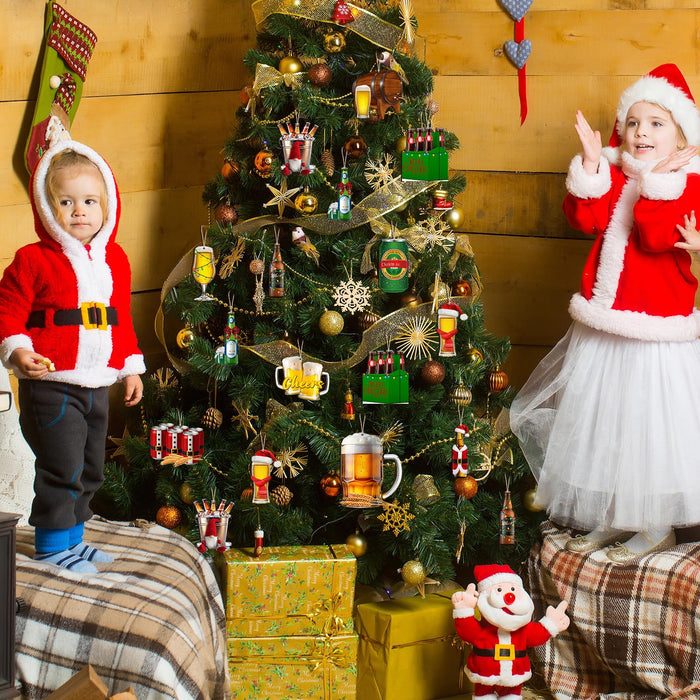 36 Pcs Beer Ornaments for Christmas Tree, Funny Wine Bottle Ornaments Set, Wooden Hanging Crafts for Xmas Party Holiday Tree Decorations
