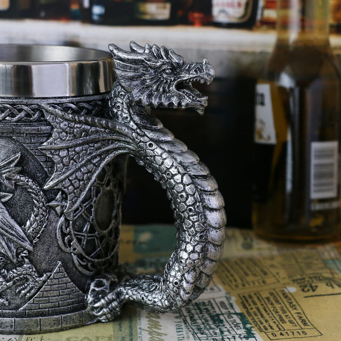 alikiki Medieval GOT Dragon Mug - Dragons Coffee Mug Gifts for Men - 15.8 OZ Stainless Drinking Cup Beer Steins Dragon Themed Party Decoration