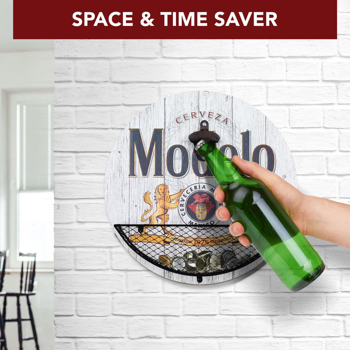 American Art Decor Bottle Opener & Cap Catcher - Wall-Mounted Wooden Beer Cap Collector - Room Decor Accessories for Bar, Man Cave, Garage, Game Room & More (Modelo)