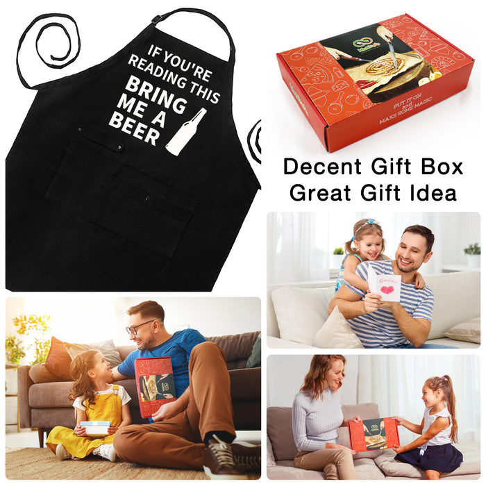 Binggle Funny Cooking Chef Apron with Pockets BBQ Kitchen Work Aprons Birthday Dad Creative Gifts (Beer)