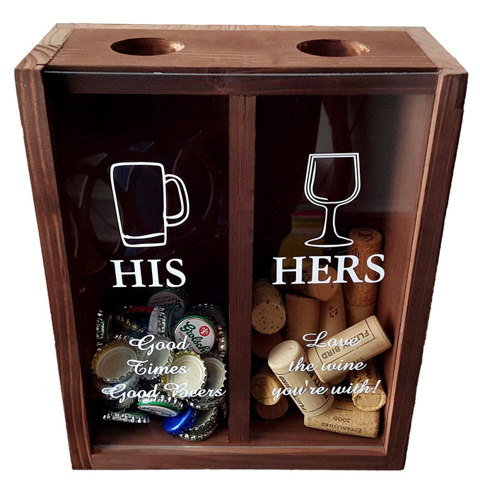 Dondor Enterprises Tic Tac Toe Shot Glass Drinking Game, Beer Bottle Opener Cap Game, His & Hers Wine Cork & Beer Cap Shadow Box (HIS & Hers)