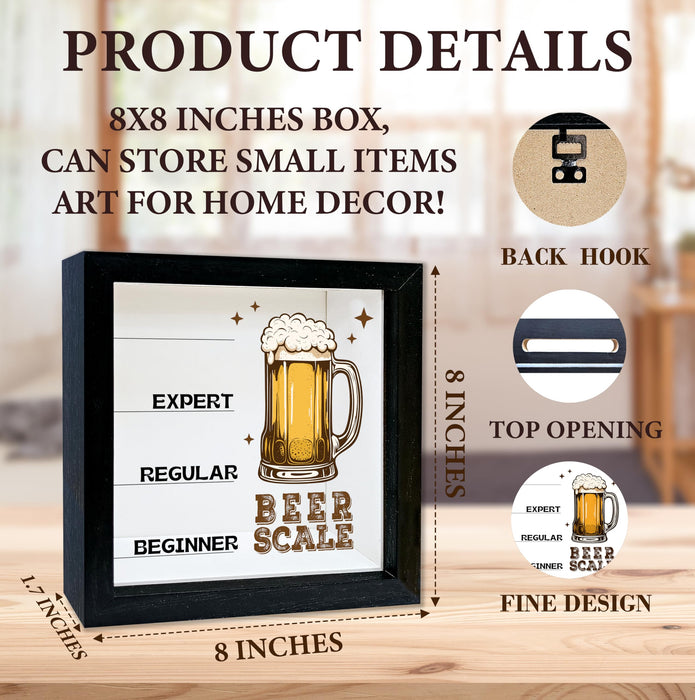 HRIOROII Beer Scale Shadow Box With Slots, Bottle Cap Catcher Boxes Frame 8x8 Inches Decorations For Bar Home, Keep Sake Box For Memories, Funny Gifts For Beer Lovers, Shadow Boxes Display Cases -23