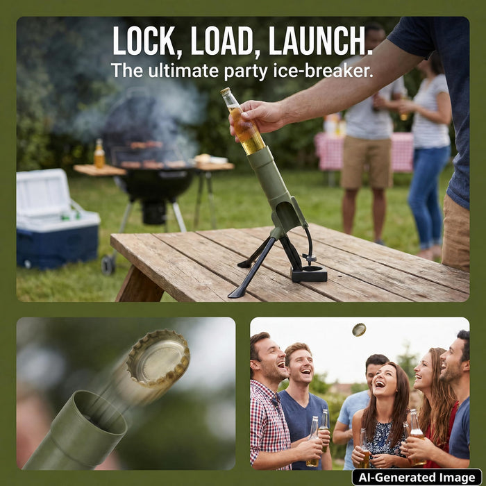 FKSWSQY Cap Mortar Bottle Opener - Tactical Beer Cap Launcher with Adjustable Arms for 12oz Bottles - Heavy Duty Military Bar Decor - Fun Gift for Men, Veterans, Dads