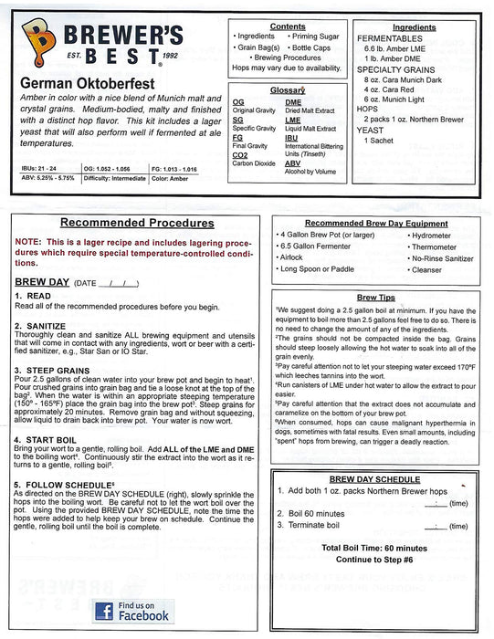 Brewer's Best German Oktoberfest Home Brewing Ingredient Kit