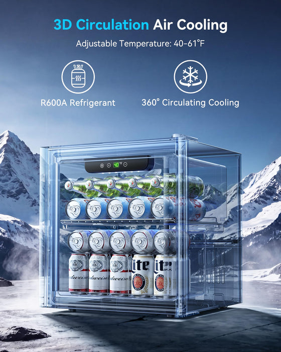 Feelfunn 50 Can Beverage Refrigerator, 1.3CuFt Mini Fridge with Glass Door