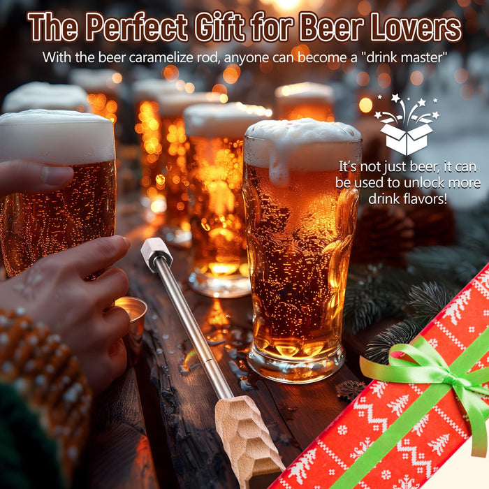 Avenuebool Beer Caramelize Poking Tool, Novelty Beer Accessories Food Grade 304 Stainless Steel Rod with Wood Handle, for Camping, Home Brewing, Campfire Unique Gift for Men, Boyfriends, Dads