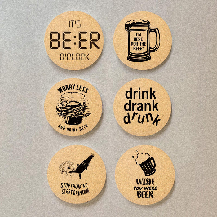 Cegkuc Coasters for Drinks with Holder Set of 6, Absorbent Cork Wood Coaster for Cup Desk Office Table Kitchen Decor House Warming Gifts for New Home Couples, Round 4"