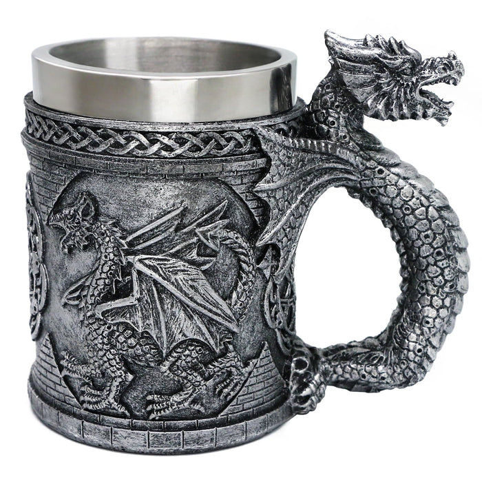 alikiki Medieval GOT Dragon Mug - Dragons Coffee Mug Gifts for Men - 15.8 OZ Stainless Drinking Cup Beer Steins Dragon Themed Party Decoration