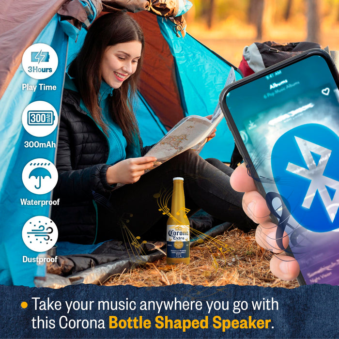 Corona Beer Bottle Bluetooth Speaker – Portable Wireless Stereo 30FT Range Sound System with Bluetooth + AUX Support, 3 Hour Playtime, Travel-Friendly Audio for Outdoor & Indoor Activities