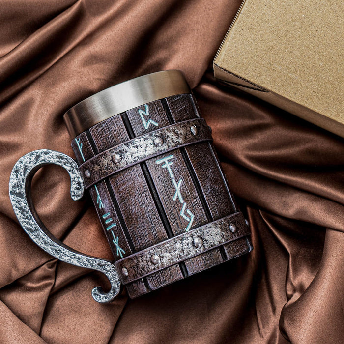 Nordic Viking Rune Mug Beer Tankard Cup for Men, Stainless Steel Coffee Mugs Christmas Viking Gifts Norse Décor Beer Stein, 20oz