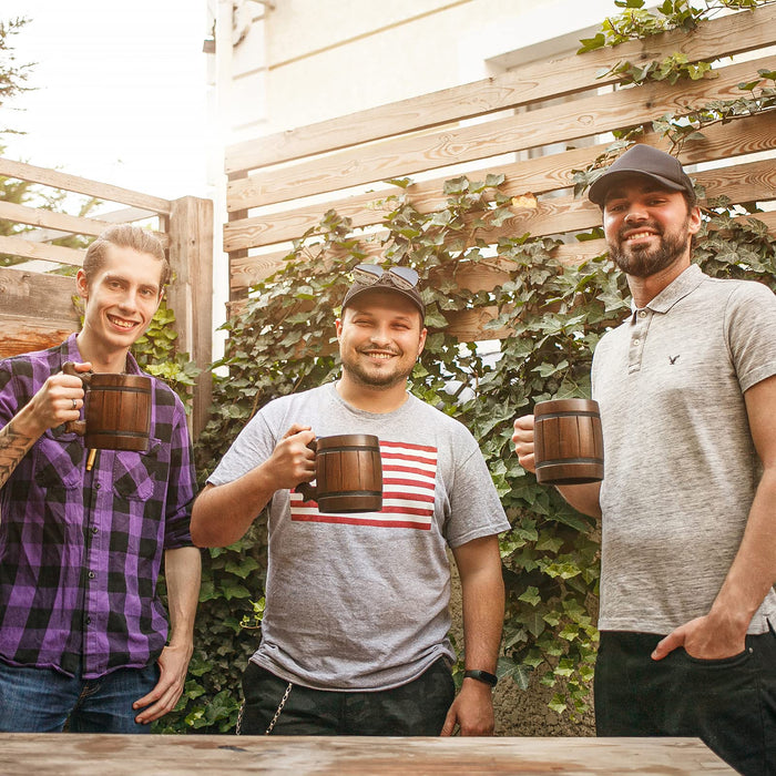 Handmade Wooden Rustic Beer Mug Real Oak Eco-friendly Wood Stainless Steel Cup 20 oz(600ml) Etno Motif Wood Viking Stein - Beer Tankard Irish Retro Halloween - Cowboys Beer Mug