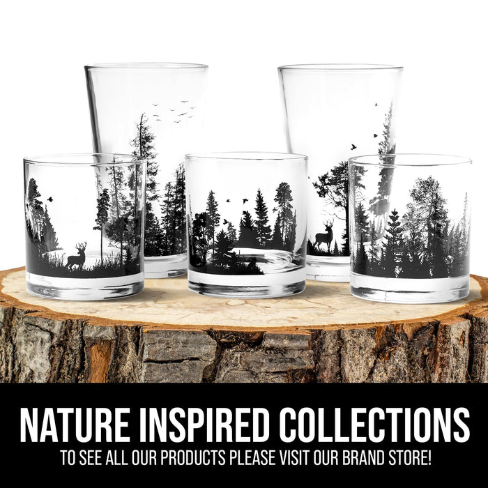 Black Lantern Nature Themed Pint Glasses Set of 2 – Pint Glasses in Unique Designs for Craft Beer Enthusiasts - (Set of Two 16oz. Glasses) - Beer Glasses for Nature Lovers (Forest & Clouds)