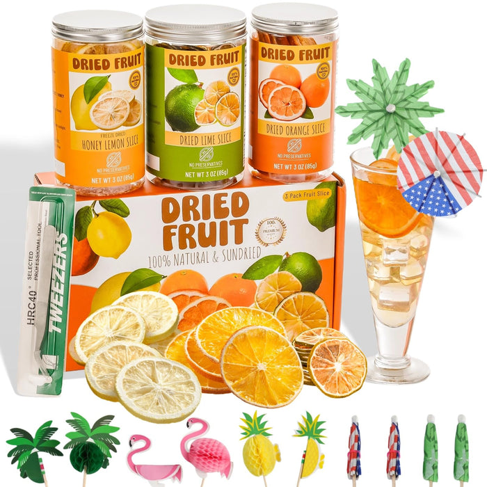 9oz Dehydrated Fruit Garnish Set, 125+ Slices Orange Lime & Honey Lemon