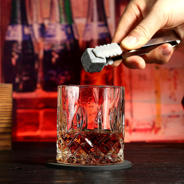 Whiskey Stones Gift Set - Whiskey Glass Set of 2 - Granite Chilling Whiskey Rocks - Scotch Bourbon Gifts for Men -Valentine's Day Birthday Gifts for Men Dad Him Husband Drinking Gift for Holiday