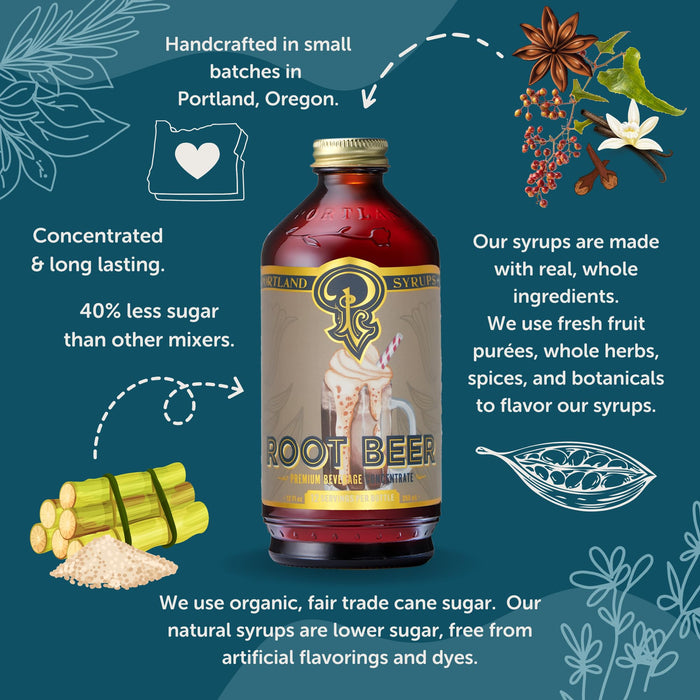 Portland Syrups Genuine Root Beer Syrup - Premium Beverage Concentrate for Authentic Cocktails, Soda, Ice Cream, Coffee Drinks, and More - 12 oz with 12 Servings (Pack of 1)