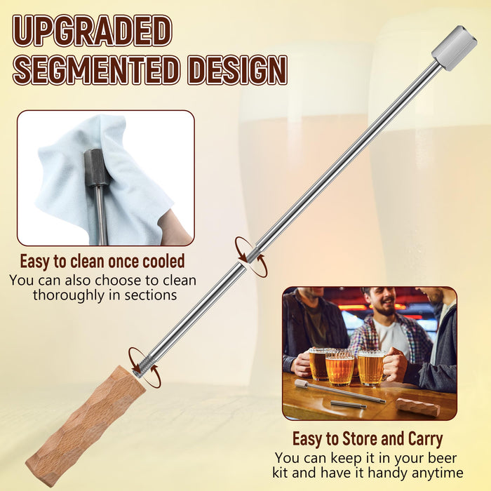 Avenuebool Beer Caramelize Poking Tool, Novelty Beer Accessories Food Grade 304 Stainless Steel Rod with Wood Handle, for Camping, Home Brewing, Campfire Unique Gift for Men, Boyfriends, Dads