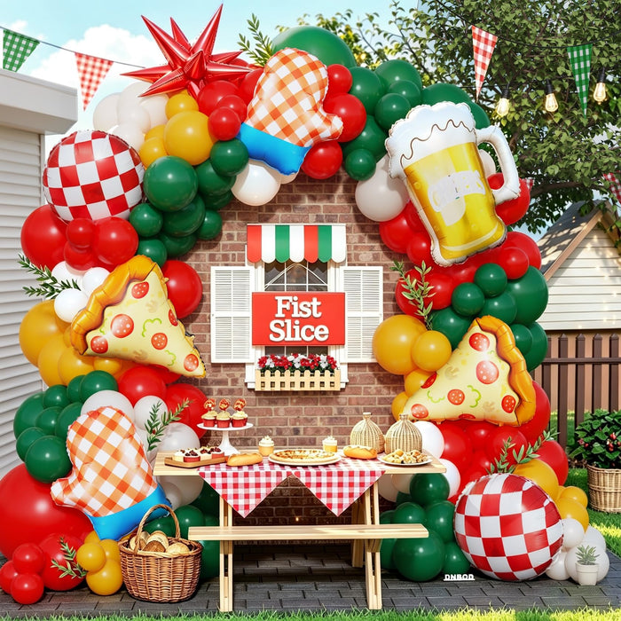 Pizza Party Balloon Arch Kit,Red,Yellow,Emerald Green,for Birthday,Picnic
