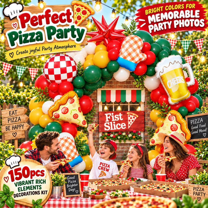 Pizza Party Balloon Arch Kit,Red,Yellow,Emerald Green,for Birthday,Picnic