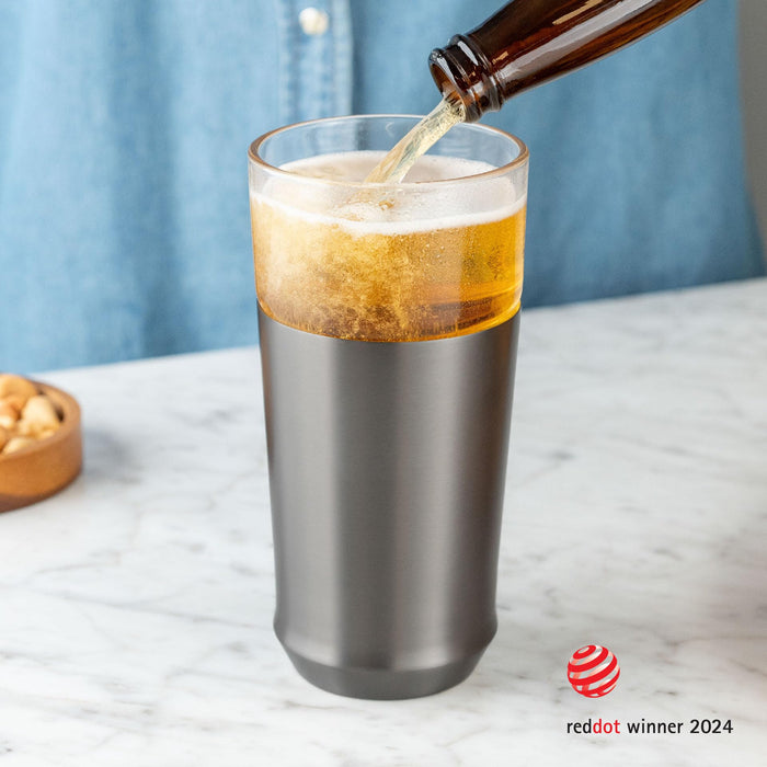 Elevated Craft Hybrid Vacuum Insulated Stainless Steel Base with Removable Pint Glass Insert, Ideal Insulation for Beers & Cold Beverages with Built-in Bottle Opener, Durable & Stylish, Black (16 oz)