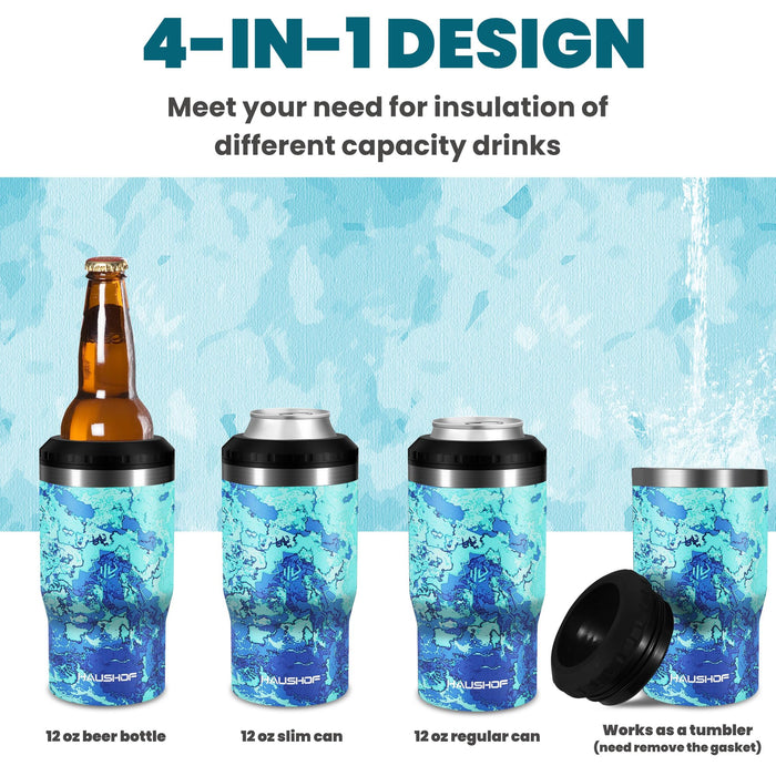 HAUSHOF Can Cooler, 12 oz Slim Can Cooler, 4 in 1 Insulated Beer Can Cooler, Fits for 12 oz Standard Can, Slim Can & Beer Bottle, Perfect for Camping, Beach, Picnic