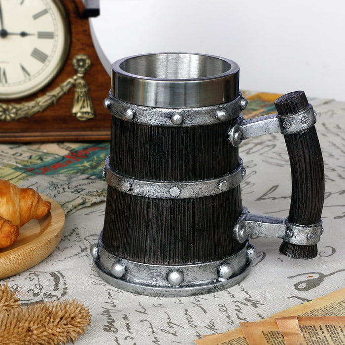 Medieval Viking Beer Mugs for Men - 21oz Norse Wood Tankard