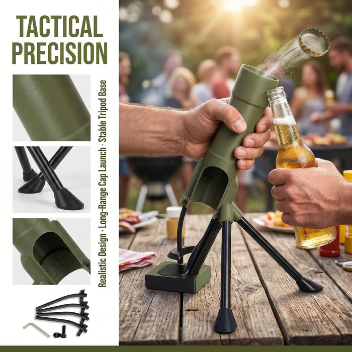 FKSWSQY Cap Mortar Bottle Opener - Tactical Beer Cap Launcher with Adjustable Arms for 12oz Bottles - Heavy Duty Military Bar Decor - Fun Gift for Men, Veterans, Dads