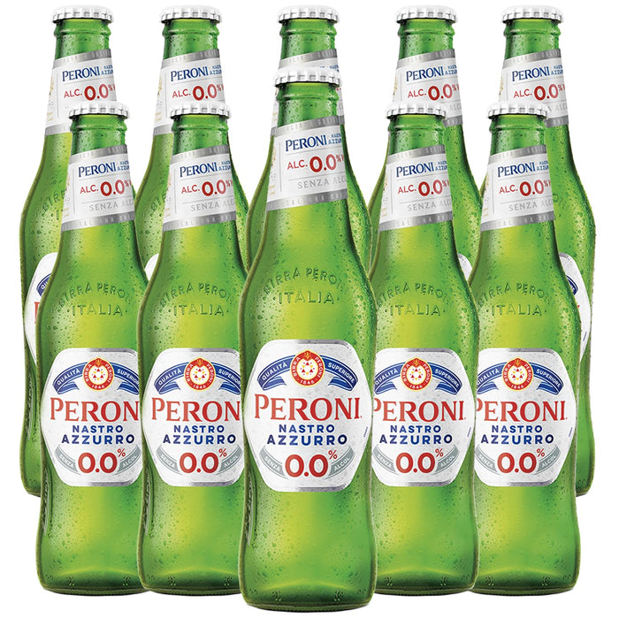 Peroni Nastro Azzurro 10 Pack 0.0 NA Beer Non-Alcoholic Lager Brew 11.2oz Bottles - Authentic Italian Taste Without Alcohol - Refreshing Zero Alcohol Beer 0g Fat, 18.5g Carbs