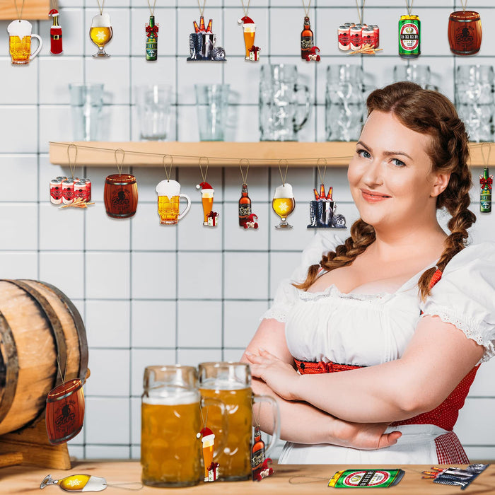 30 Pieces Beer Christmas Tree Ornaments Funny Wine Bottle Ornaments Wooden Whiskey Champagne Bottle Beer Ornaments for Christmas Tree Hanging Ornaments Home Party Favor