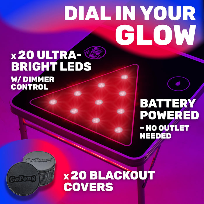 GoPong 8 ft Foldable Beer Pong Table with LED Lights - Regulation Size Portable Pong Table with 6 Balls