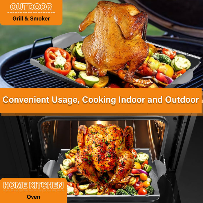 Upgraded Beer Can Chicken Holder for Grill Smoker Oven, Vertical Chicken Roaster Stand with Handle, Large Stainless Steel BBQ Barbecue Accessories, Indoor Outdoor Grill Rack Vegetables Grilling Basket