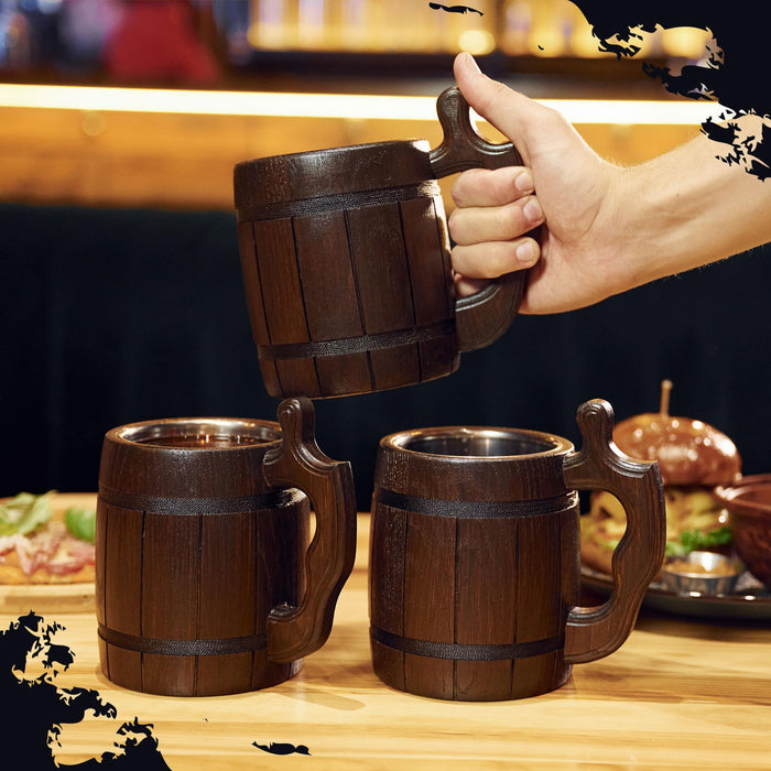 MFC Beer Mug 20 OZ - Tankard Mug - Beer stein - Wooden beer mug - Stainless Steel Cup - Handmade Gifts for Men - Fathers Day, Christmas or Birthday Gift Idea - Men Mug - Barrel Brown