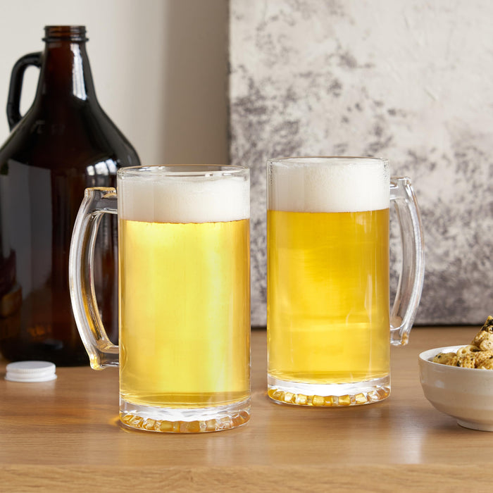 True Beer Glasses, Extra Large Beer Mugs with Handles, Thick Glass Steins for Lagers, Pilsners, Stouts, Root Beer, Birthday Gifts for Men, Game Night, Happy Hour, Home Bar, 26 oz, Set of 2