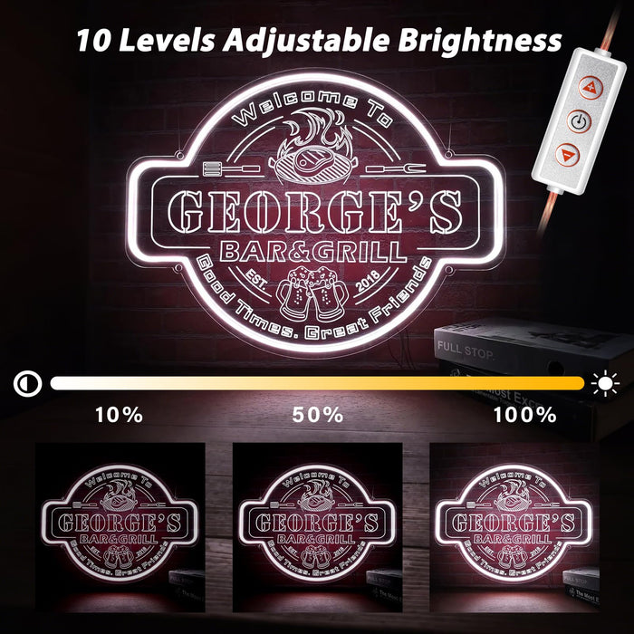 Custom Bar & Grill Neon Sign, Personalized Name Light for Home Bar or Man Cave, Unique LED Gift for Dad, Husband or Friend