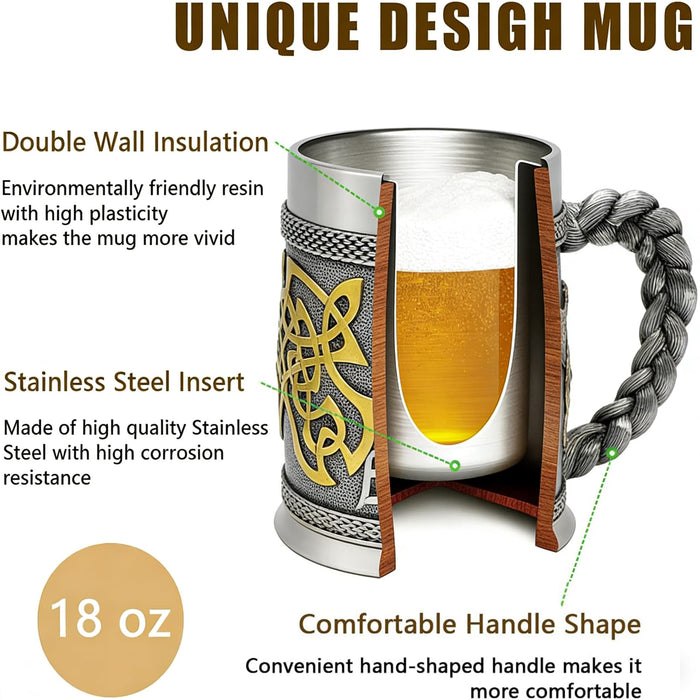 Hmusnwol Viking Mug Beer Stein Cup Drinkware 15.8oz for Man Dad Gifts ﻿ ﻿ ﻿