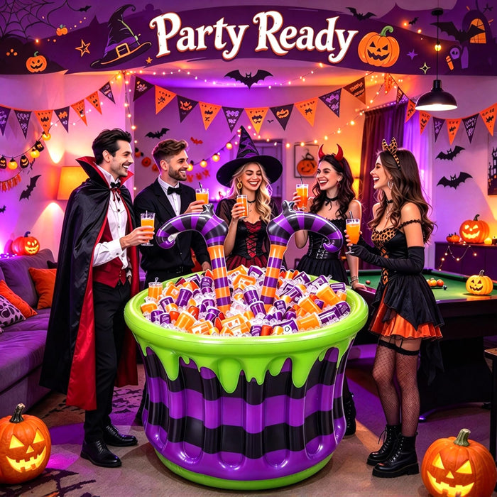 Large Halloween Inflatable Witch Cauldron Cooler Halloween Party Decoration,200+ Cans Super Capacity Drink Cooler 2-in-1 Inflatable Halloween Decorations& Bar for Indoor Outdoor Garden Lawn Yard