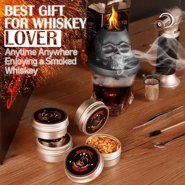 Cocktail Smoker Kit with Torch, Anmyox Whiskey Smoker Infuser Kit with Gift Box, Bourbon Whiskey Set Gift for Men,Skull old Fashioned Smoker Kit for Your Friends, Husband, Dad.（No Butane）