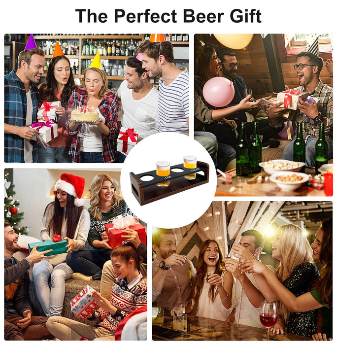 Beer Flight Boards with 4 Glasses 5oz,Wine Flight Tasting Set Tequila Margarita Whiskey Flight Board Wood Drink Serving Tray Shot Glass Holder with Erasable Chalkboard for Men Beer