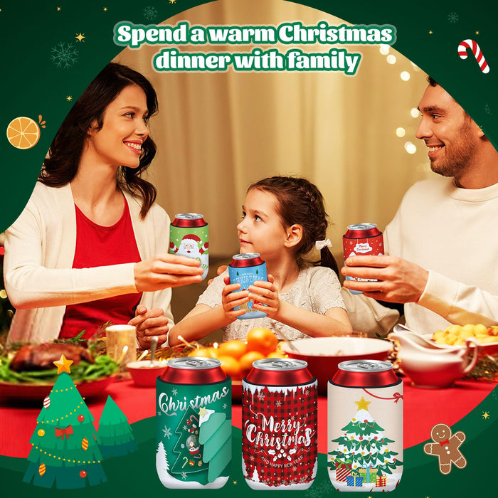 SEPGLITTER 18 Pack Christmas Can Cooler Sleeves Beer Drink Can Bottle Cooler Sleeves Cooler Collapsible for Christmas Holiday Party Decorations Supplies Favors