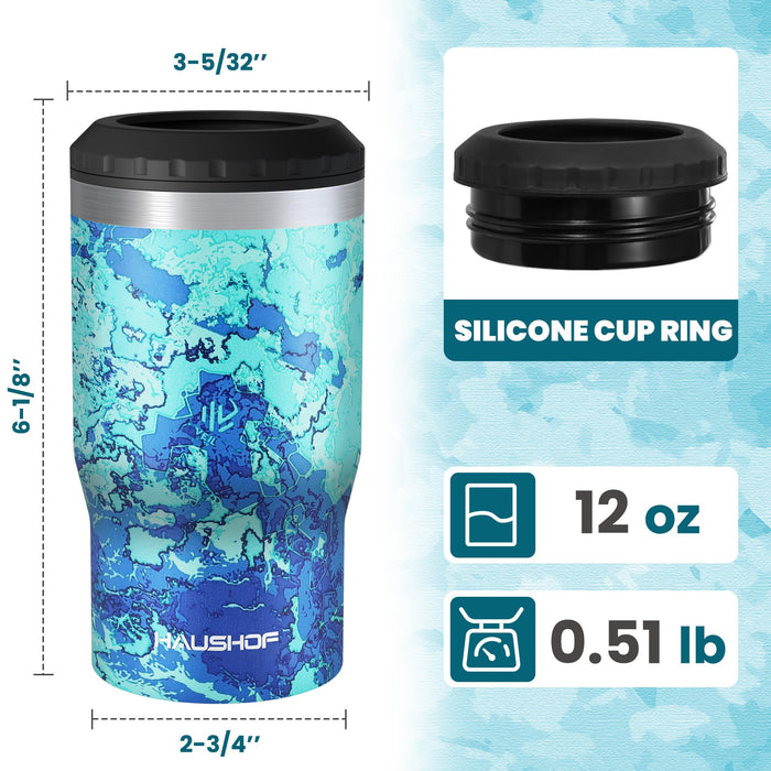 HAUSHOF Can Cooler, 12 oz Slim Can Cooler, 4 in 1 Insulated Beer Can Cooler, Fits for 12 oz Standard Can, Slim Can & Beer Bottle, Perfect for Camping, Beach, Picnic