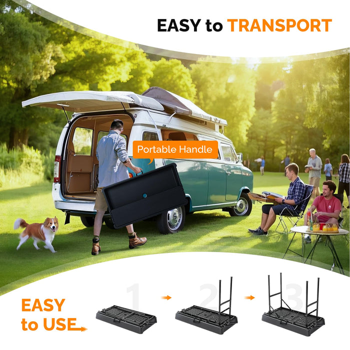 VINGLI Portable Cooler Table with Extra Storage Shelf, Alloy Steel, Black, Picetable Model