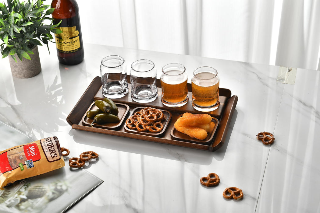 Shanik Wooden Beer Flight Paddle Tray Set with 4 Glasses & Coasters – Rustic Tasting Flight Board – Craf Sampler Set for Home Bar, Birthday Gift for Beer Lovers, Men’s Gift Ideas