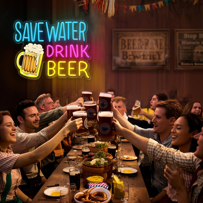 Save Water Drink Beer Neon Sign LED Beer Neon Lights for Wall Decor Dimmable Neon Bar Signs for Home Beer Bar Man Cave Pub Restaurant Bistro Club Party Decorations